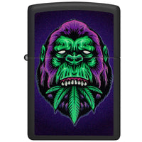Zippo Windproof Lighter - Black Light Cannabis Gorilla Design Black Matte | 48585 ,