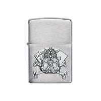 Zippo Windproof Lighter - Card Skull Emblem Design Brush Chrome Finish | 49293 ,