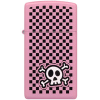 Zippo Windproof Lighter - Checkered Skull Design Slim Pink Matte All-Metal | 48680 ,