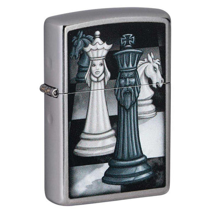 Zippo Windproof Lighter - Chess Game Design Street Chrome Finish Refillable | 49601 ,