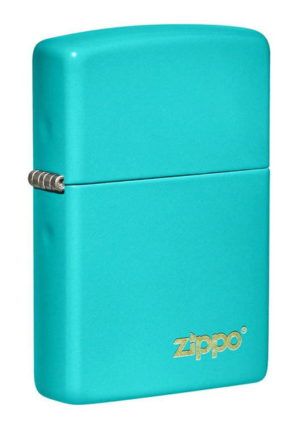 Zippo Windproof Lighter - Classic Flat Turquoise Zippo Logo Brushed Brass | 49454ZL ,