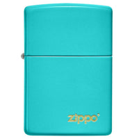 Zippo Windproof Lighter - Classic Flat Turquoise Zippo Logo Brushed Brass | 49454ZL ,