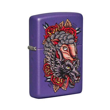 Zippo Windproof Lighter - Classic Wolf in Sheep's Design Purple Matte Finish | 49413 ,