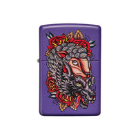 Zippo Windproof Lighter - Classic Wolf in Sheep's Design Purple Matte Finish | 49413 ,