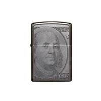 Zippo Windproof Lighter - Currency Design Black Ice Finish Metal Refillable | 49025 ,