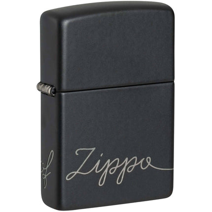 Zippo Windproof Lighter - Cursive Flowing Windproof Black Matte with Chrome | 48979 ,