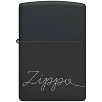 Zippo Windproof Lighter - Cursive Flowing Windproof Black Matte with Chrome | 48979 ,