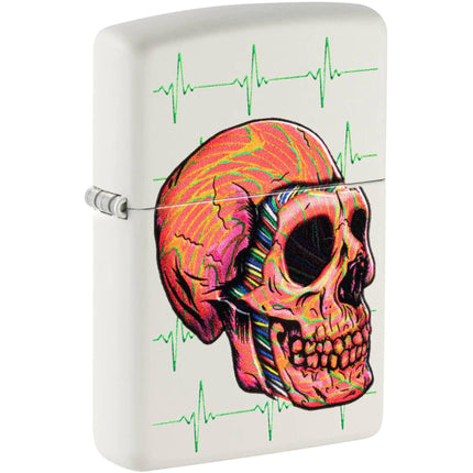 Zippo Windproof Lighter - Cyber Skull Design High-Contrast White Matte Metal | 48659 ,