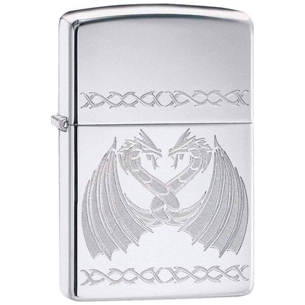Zippo Windproof Lighter - Dancing Dragons Refillable Chrome Finish Metal | 29988 ,