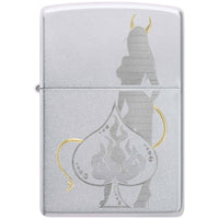 Zippo Windproof Lighter - Devilish Figure with Ace Design Satin Chrome Metal | 48658 ,