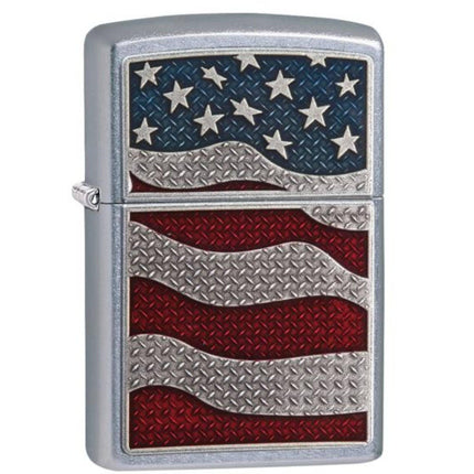 Zippo Windproof Lighter - Diamond Plate American Flag Street Chrome Pocket | 29513 ,