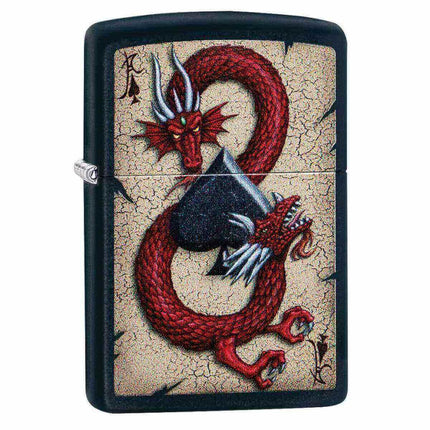 Zippo Windproof Lighter - Dragon Ace Design Black Matte Metal | 29840 ,