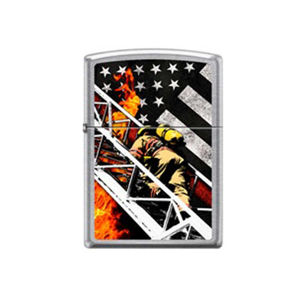 Zippo Windproof Lighter - Fireman Design Satin Chrome Metal Finish | 207-071997 ,