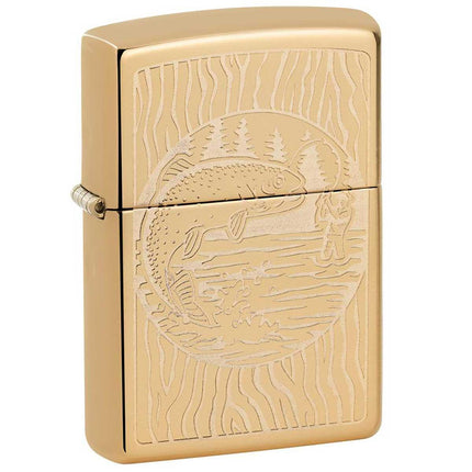 Zippo Windproof Lighter - Fisherman Design High Polish Brass Finish Pocket | 49610 ,