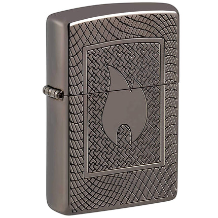Zippo Windproof Lighter - Flame Pattern Design Black Ice Brass Metal Finish | 48569 ,