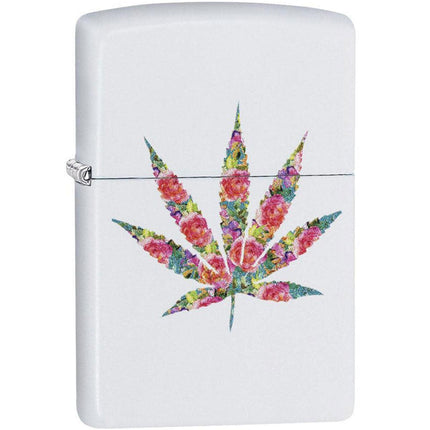 Zippo Windproof Lighter - Floral Weed Design White Matte Metal Refillable | 29730 ,