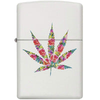 Zippo Windproof Lighter - Floral Weed Design White Matte Metal Refillable | 29730 ,
