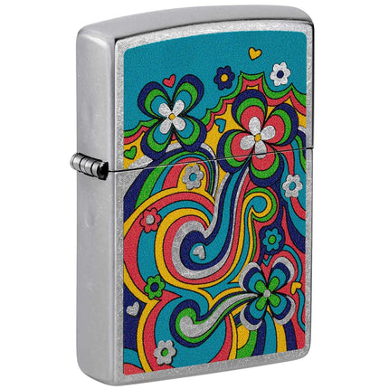 Zippo Windproof Lighter - Flower Power Design Street Chrome Metal Finish | 48579 ,