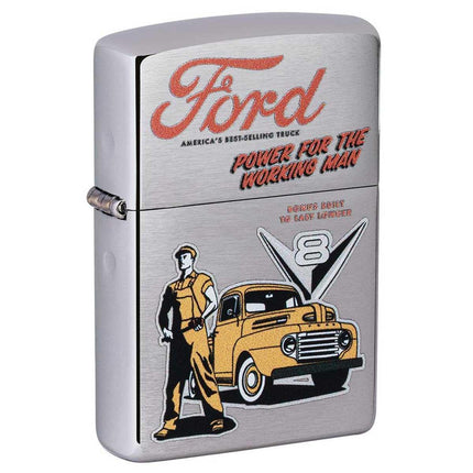 Zippo Windproof Lighter - Ford Vintage Design Brushed Chrome Finish Pocket | 49306 ,