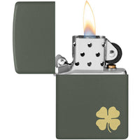 Zippo Windproof Lighter - Four Leaf Clover Design Matte Green | 49796 ,