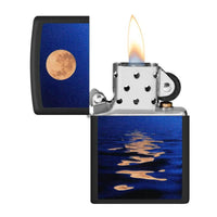 Zippo Windproof Lighter - Full Moon Design Blacklight Black Matte | 49810 ,