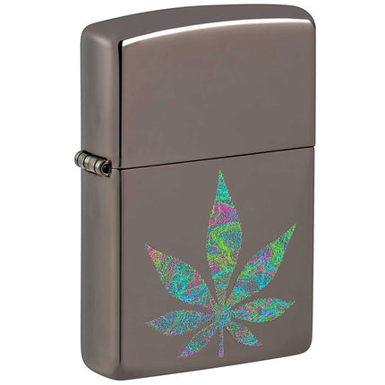 Zippo Windproof Lighter - Funky Cannabis Design Black Ice Metal Genuine | 48578 ,
