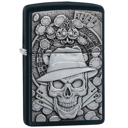 Zippo Windproof Lighter - Gambling Skull Black Matte Finish Metal Refillable | 49183 ,