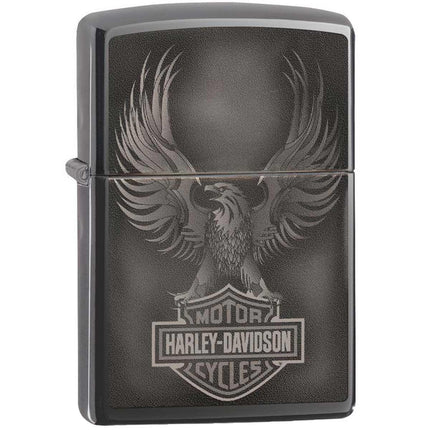 Zippo Windproof Lighter - Harley-Davidson Eagle Soars Black Ice Finish Metal | 49044 ,