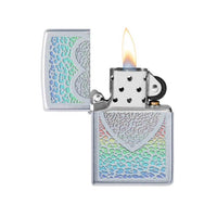 Zippo Windproof Lighter - Heart Design Satin Chrome Pebbling Pattern | 49780 ,