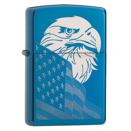 Zippo Windproof Lighter - High Polish Blue Eagle and Flag Refillable | 29882 ,