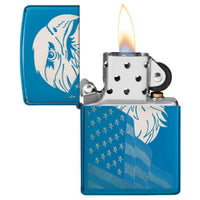 Zippo Windproof Lighter - High Polish Blue Eagle and Flag Refillable | 29882 ,