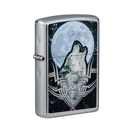 Zippo Windproof Lighter - Howling Wolf Design Street Chrome Finish Pocket | 49261 ,
