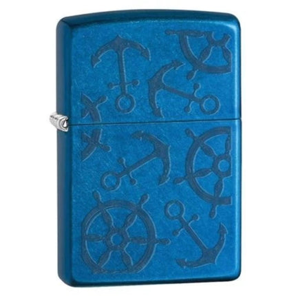 Zippo Windproof Lighter - Iced Nautical Anchors Cerulean Blue Finish Pocket | 29251 ,