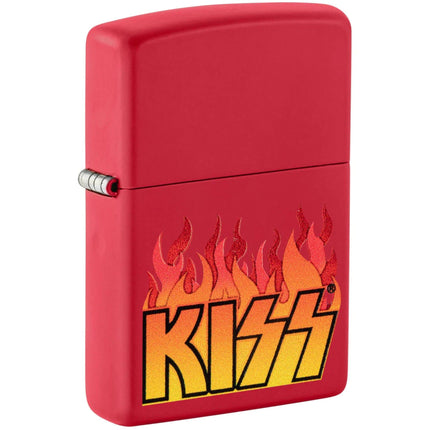 Zippo Windproof Lighter - Kiss Logo with Color Image Design Red Matte Metal | 48642 ,