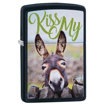 Zippo Windproof Lighter - Kiss My Donkey Design Black Matte Metal | 29868 ,
