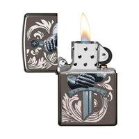 Zippo Windproof Lighter - Knights Glove Design Dark Grey Metal | 49127 ,