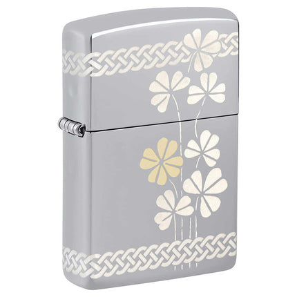 Zippo Windproof Lighter - Laser 360 Clover Design High Polish Chrome Metal | 48586 ,