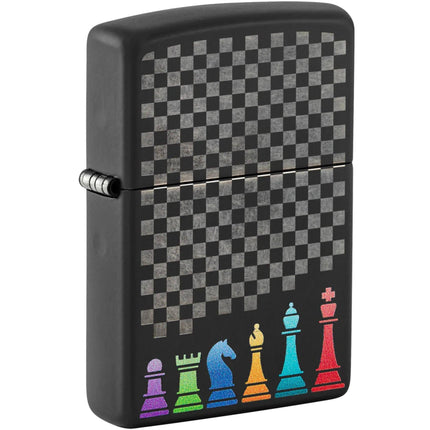 Zippo Windproof Lighter - Laser Engrave Chess Pieces Design Black Matte Metal | 48662 ,