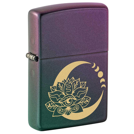 Zippo Windproof Lighter - Laser Engrave Lotus Moon Design Iridescent Metal | 48587 ,