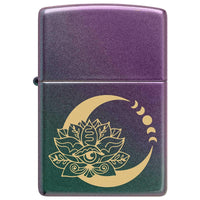 Zippo Windproof Lighter - Laser Engrave Lotus Moon Design Iridescent Metal | 48587 ,