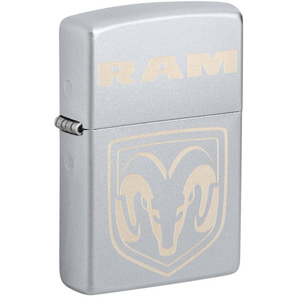 Zippo Windproof Lighter - Laser Engrave Ram Logo Design Satin Chrome Metal | 48763 ,