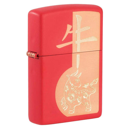 Zippo Windproof Lighter - Laser Engrave Year of The Ox Matte Red Finish | 49233-000003 ,