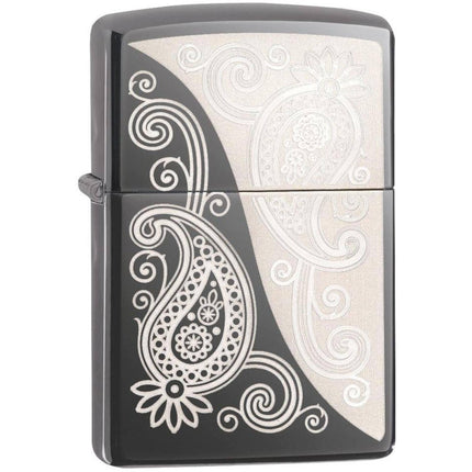 Zippo Windproof Lighter - Laser Engraved Paisley Design Black Ice Pocket | 29511 ,