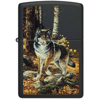 Zippo Windproof Lighter - Linda Picken Wolf in Fall Woods Design Black Matte | 48970 ,