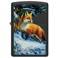 Zippo Windproof Lighter - Linda Pickens Fox Design Black Matte Metal Finish | 48596 ,