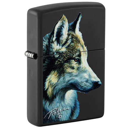 Zippo Windproof Lighter - Linda Pickens Wolf Design Black Matte Metal Finish | 48598 ,