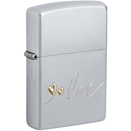 Zippo Windproof Lighter - Love Design with Pair of Hearts Satin Chrome Metal | 48725 ,