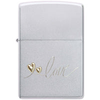 Zippo Windproof Lighter - Love Design with Pair of Hearts Satin Chrome Metal | 48725 ,