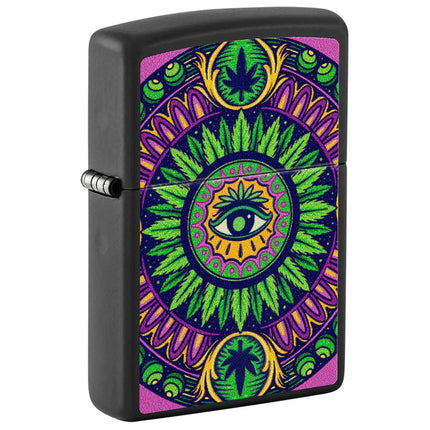 Zippo Windproof Lighter - Mandala-Style Cannabis Pattern Design Black Matte | 48583 ,