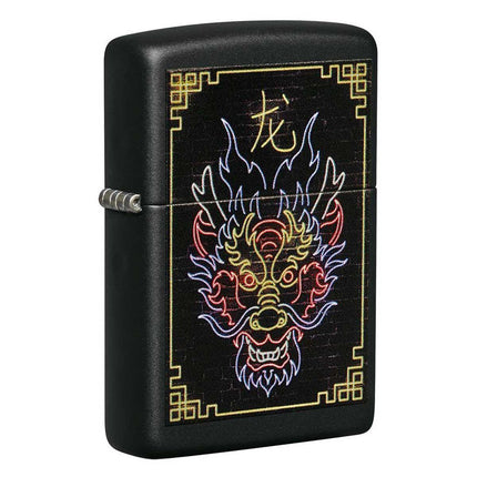 Zippo Windproof Lighter - Neon Dragon Design Black Matte Finish Pocket | 49396 ,